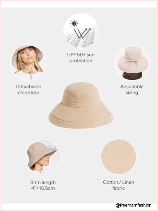 Women\'s UPF 50+ Sun Hat Packable Reversible Adjustable Wide Brim Cotton Linen